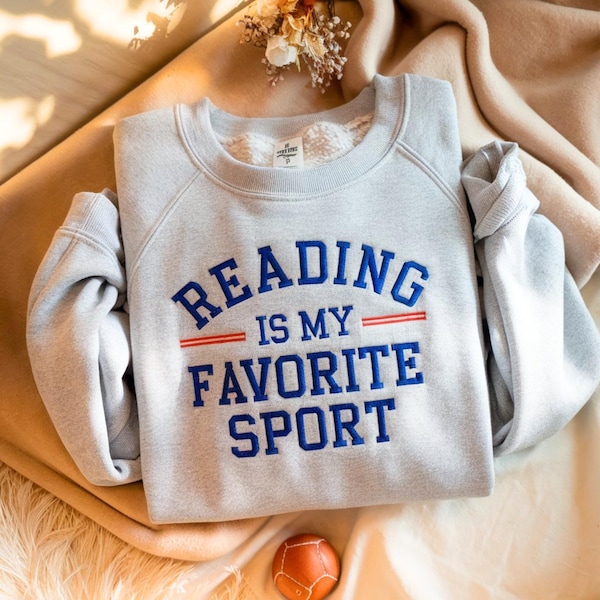 Embroidered Reading Sweatshirt, Vintage Book Lover Gift