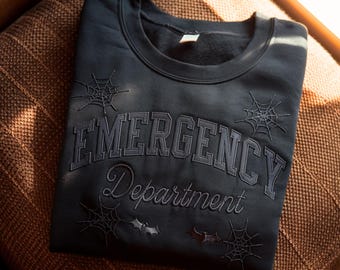 Embroidered Halloween ER Nurse Sweatshirt, Spooky Boo Tee