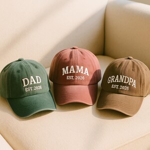 Custom Embroidered Hat, Personalized Date Matching Vintage Baseball Trucker Hat Gift For New Dad Mom Pregnancy Announcement Mothers day gift