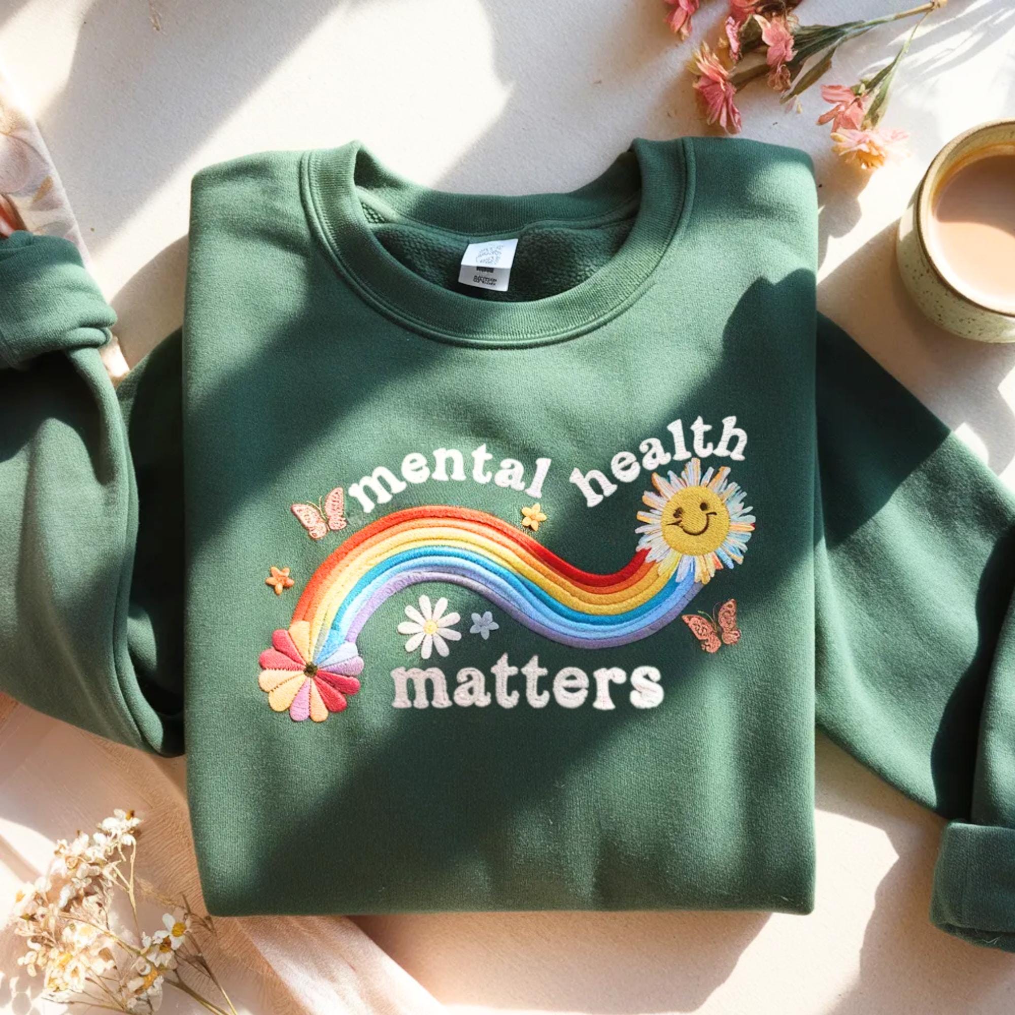 Embroidered Mental Health Matters Sweatshirt: Rainbow Unisex Cotton ...