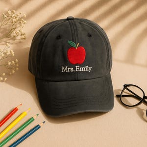 Embroidered Custom Embroidered Teacher Hat – Personalized Back to School Baseball Cap with Apple Washed Hat, Gifts For Children, Teacher