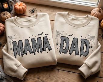 Mom and Dad Gothic Halloween Embroidered Sweatshirts, Mom and Dad Halloween Sweatshirts