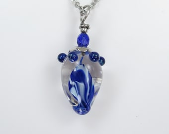 Glass Lampwork Teardrop Pendant on Stainless Steel Chain – Cobalt Blue – SRA-133