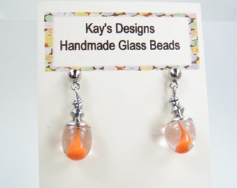 Glass Lampwork Headpin Earrings on Stainless Steel Ear Post (Coral Orange)-SRA 133