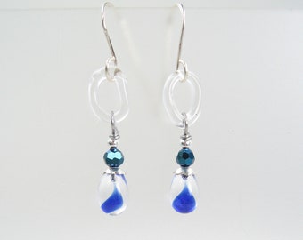 Glass Lampwork Headpin Earrings on Boro Glass Loops (Sapphire)-SRA 133