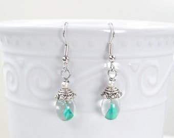 Glass Lampwork Headpin Earrings on Stainless Steel Ear Wires (Turquoise)-SRA 133