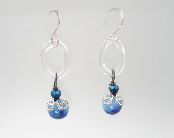 Glass Headpin Earrings on Boro Glass Loops- Sterling Ear Wires (Blue)-SRA 133