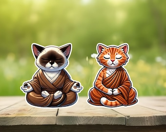 Meditating Kitty Cat Stickers - Waterproof Vinyl Laptop Decals