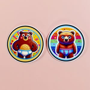 Cute Underwear Bears Stickers Set 2 | Laminated Glossy Weather-Resistant Stickers for Kids & Students