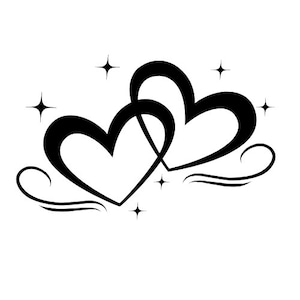 May include: Two black intertwined hearts with a swirl design and five white stars.