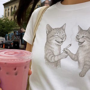 Cute Kitten Joint Tee, Cat Grunge Y2k Aesthetic, Streetwear Style, Coquette Clothing, Babytee Y2k, 90s Retro Vintage Graphic Top, Goth Tee