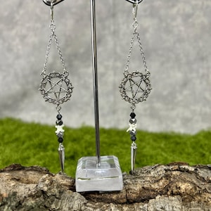Snake Vertebrae Spiked Chain Pentagram Earrings - Gauges Stretched Ears Friendly - The Hexed Collection