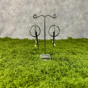 Southwestern Snake Bone & Porcupine Quill Chain Dangle Earrings Goth Punk Cowgirl Style