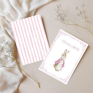 Peter Rabbit inspiriert Babyparty | Pinke Dankeskarte Canva Template