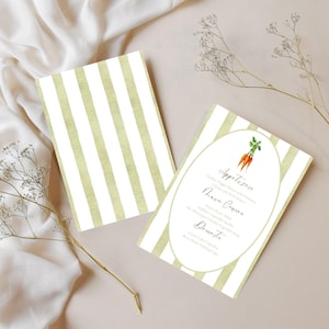 Peter Rabbit inspiriert Babyparty | Grünes Menü Canva Template