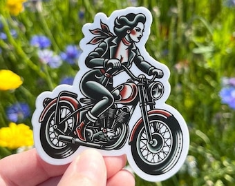 Motorcycle Girl | waterproof vinyl laptop sticker