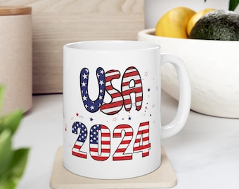 USA 2024 Coffee Mug Gift For 4th of July Independence Day Mug Patriotic Gift