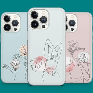 Minimalist Line Art Phone Case Elegant Abstract Floral Art Phone Cover for iPhone 16 15 14 13 12 11 XR Samsung S25 S24 S23 S22 Pixel 7 8 9