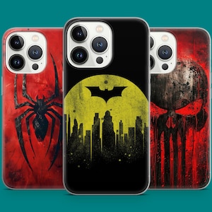 Epic Hero Movie Phone Case Urban Skyline Action Spider Bat Phone Cover for iPhone 16 15 14 13 12 11, Samsung S25 S24 S23 S22 S21, Pixel 8 9