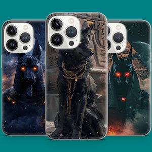 Anubis Phone Case Dark Egyptian God Design with Glowing Eyes Cover for iPhone 16 15 14 13 12 11 XR, Samsung S25 S24 S23 S22, Pixel 7 8 9