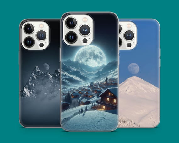 Moon Mountains Phone Case Snow Winter Cover Fit for iPhone 16 Pro