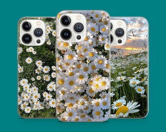 Capa para celular com estampa de margaridas, macia, branca, floral, estilo cottagecore, para iPhone 16, 15, 14, 13, 12, 11, XR, Samsung S25, S24, S23, S22, Pixel 8 e 9.
