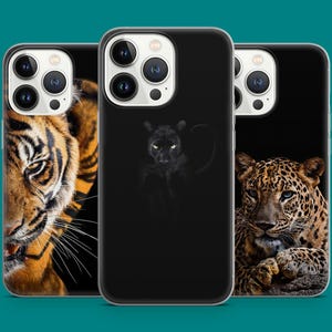 Funda premium con diseño de gato salvaje, tigre, pantera, leopardo y jungla para iPhone 16, 15, 14, 13, 12 y 11, Samsung S25, S24, S23 y S22, Pixel 8 y 9