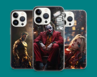 Comic Villain Hero telefoonhoesje superheld donkere esthetische telefoonhoes voor iPhone 17 16 15 14 13 12 11 XR, Samsung S25 S24 S23 S22 S21, pixel 10