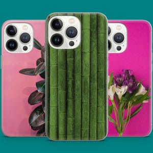 Premium Botanical Bamboo Phone Case Plant Leaves Floral Phone Cover for iPhone 16 15 14 13 12 11 XR, Samsung S25 S24 S23 S22, Pixel 7 8 9