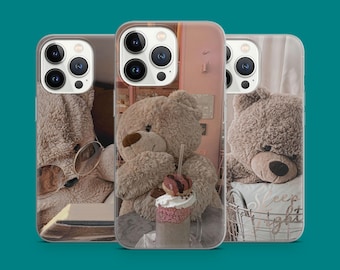 Adorable Teddy Bear Phone Case Cozy Cafe Sweet Treats Design Phone Cover for iPhone 17 16 15 14 13 12 11 XR, Samsung S25 S24 S23, Pixel 10 9