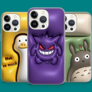 スクイーズ 3D 風 漫画風 携帯ケース かわいい ゲンガー トトロ ペンギン カバー iPhone 16 15 14 13 12 11 XR、Samsung S25 S24 S23、Pixel 用