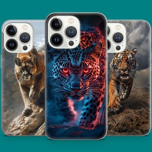 Funda para teléfono con diseño de leopardo y león salvaje, con retrato de cazador, para iPhone 16 Pro Max, 15 Plus, 14 Pro, 13, 12, 11, Samsung S25, S24 y Pixel 9 Pro