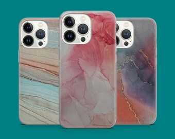 Elegant Abstract Marble Phone Case Soft Gradient Gold Accent Phone Cover for iPhone 16 15 14 13 12 11 XR Samsung S25 S24 S23 S22 Pixel 7 8 9