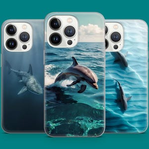 Funda para teléfono con diseño de animales marinos, tiburón y delfín, para iPhone 16 Pro Max, 15 Plus, 14 Pro, 13, 12, 11, Samsung S25, S24 y Pixel 9
