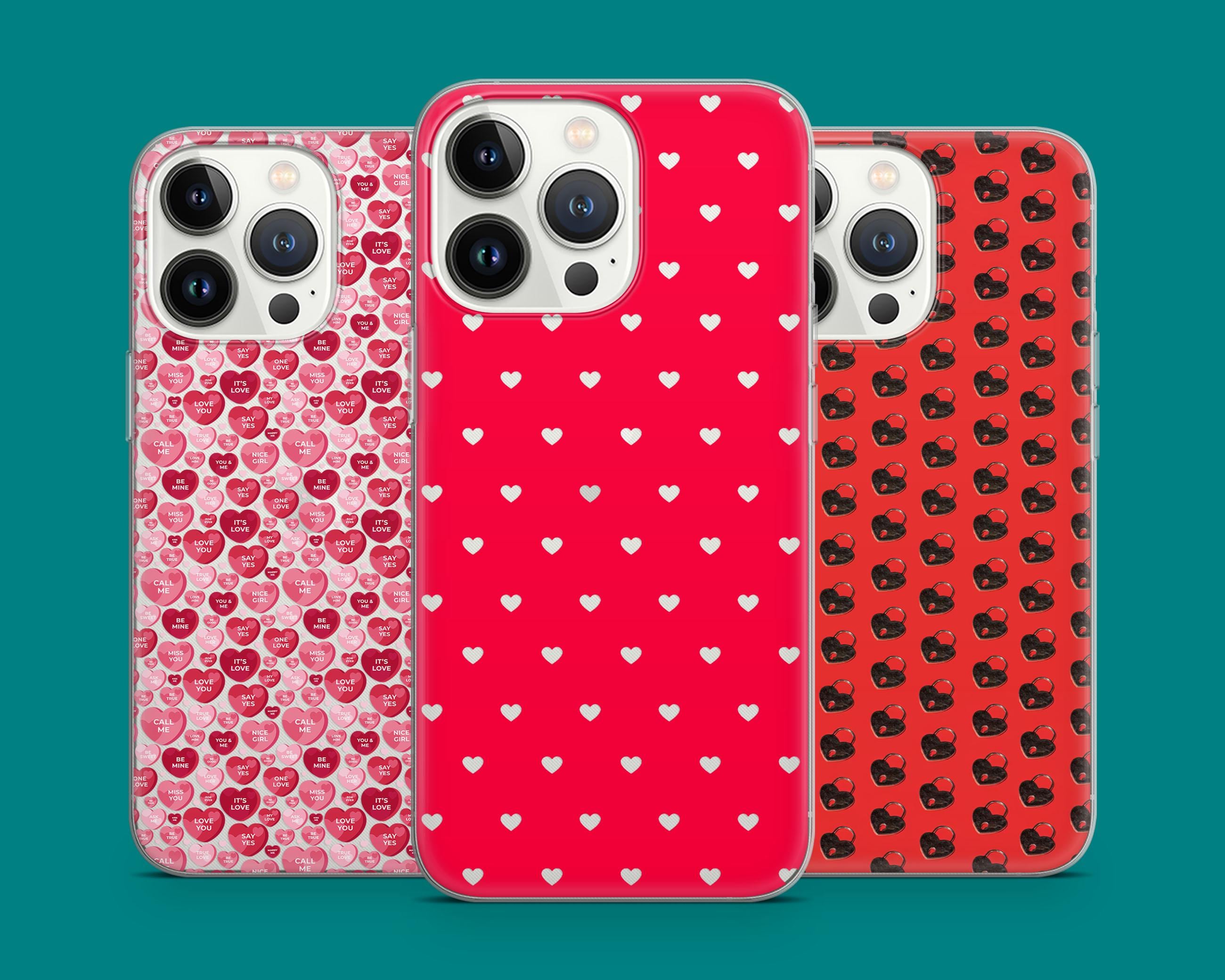 Cute Heart Phone Case Love Pattern Red Phone Cover Fit for iPhone