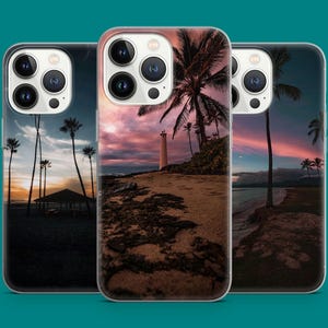 Tropical Beach Sunset Phone Case Coastal Ocean Palm Cover for iPhone 16 Pro Max, 15 Plus, 14 Pro, 13, 12, 11, Samsung S25, S24, Pixel 9 Pro