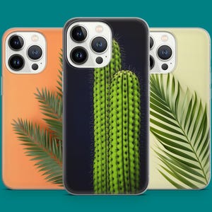 Premium Tropical Botanical Cactus Phone Case Palm Leaves Phone Cover for iPhone 16 15 14 13 12 11 XR, Samsung S25 S24 S23 S22, Pixel 7 8 9