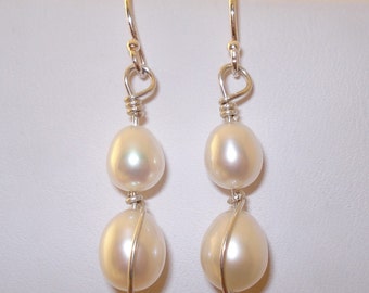 Sterling Silver and Double Pearl Earrings