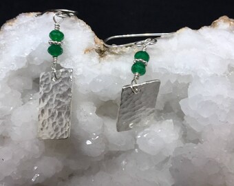 Precious Metal Clay Hammered Rectangles with Faceted Green Onyx