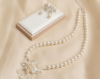 Glass Pearl Necklace and Earrings Set – Elegant White Pearl Jewelry for Weddings, Brides, and Special Occasions