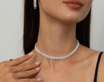 Zirconia Bridal Jewelry Set: Silver Plated Necklace and Earrings