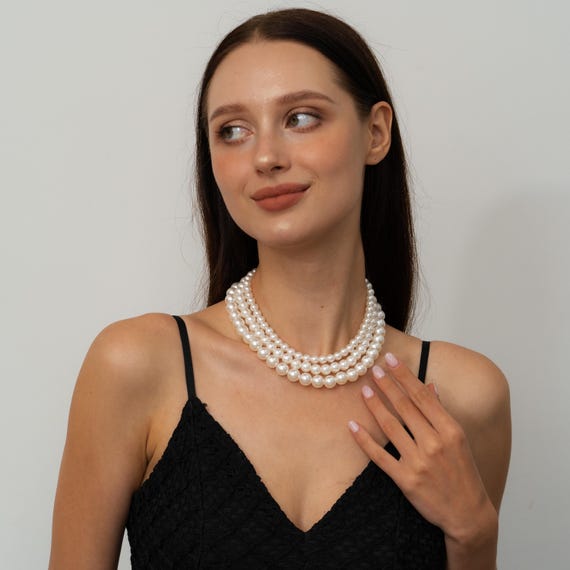 Vintage pearl necklace layered Shop 1920s Jewelry - Rhinestone Pearl Necklace | BABEYOND main image 4
