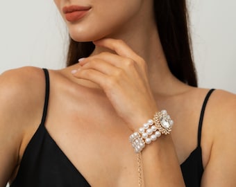 Multi-Layered Imitation Pearl Bracelet: Rhinestone Bridal Jewelry