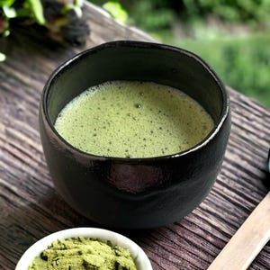 Full Black Raku Chawan – Antique Japanese Matcha Tea Bowl, Vintage Raku Ware Ceramic| FREE Secret Gift Included