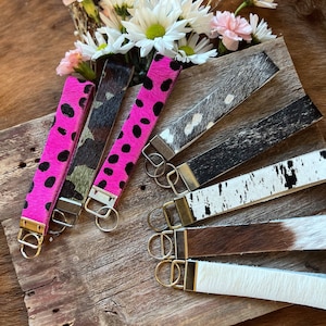 Cowhide Keychain wristlets or lanyard