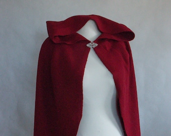 Red hiding hood cape pure wool dark red, ready made fairy tale cape, romantic wedding cape, red cape with hood, wedding veil alternative
