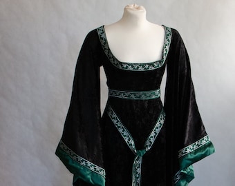 elven fantasy medieval dress made to order, long sleeve A-Line wedding gown with train, fairy tale Halloween costume all sizes