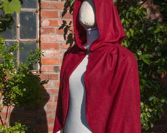 Red hiding hood cape fleece, ready made fairy tale cape, winter wedding cape, red cape with hood, princess cape, Halloween costume