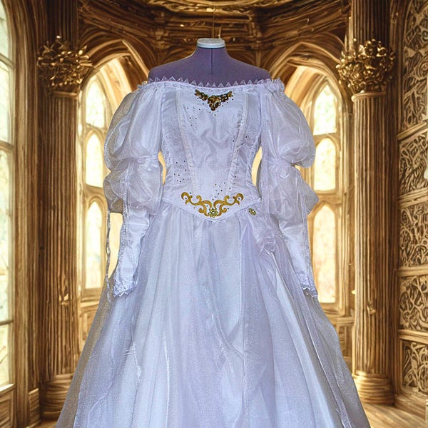 Vestido de cosplay da Sarah Labyrinth, vestido de noiva ombro a ombro, baile de máscaras, sob encomenda