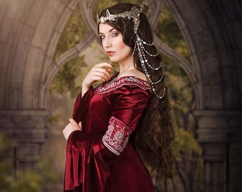 elven bride dress, elven wedding dress, long sleeve wedding dress, fairy wedding, elven dress, medieval wedding dress, cranberry dress, lotr